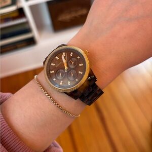 Michael Kors Gold & Brown Tortoiseshell Chronograph Bracelet Watch